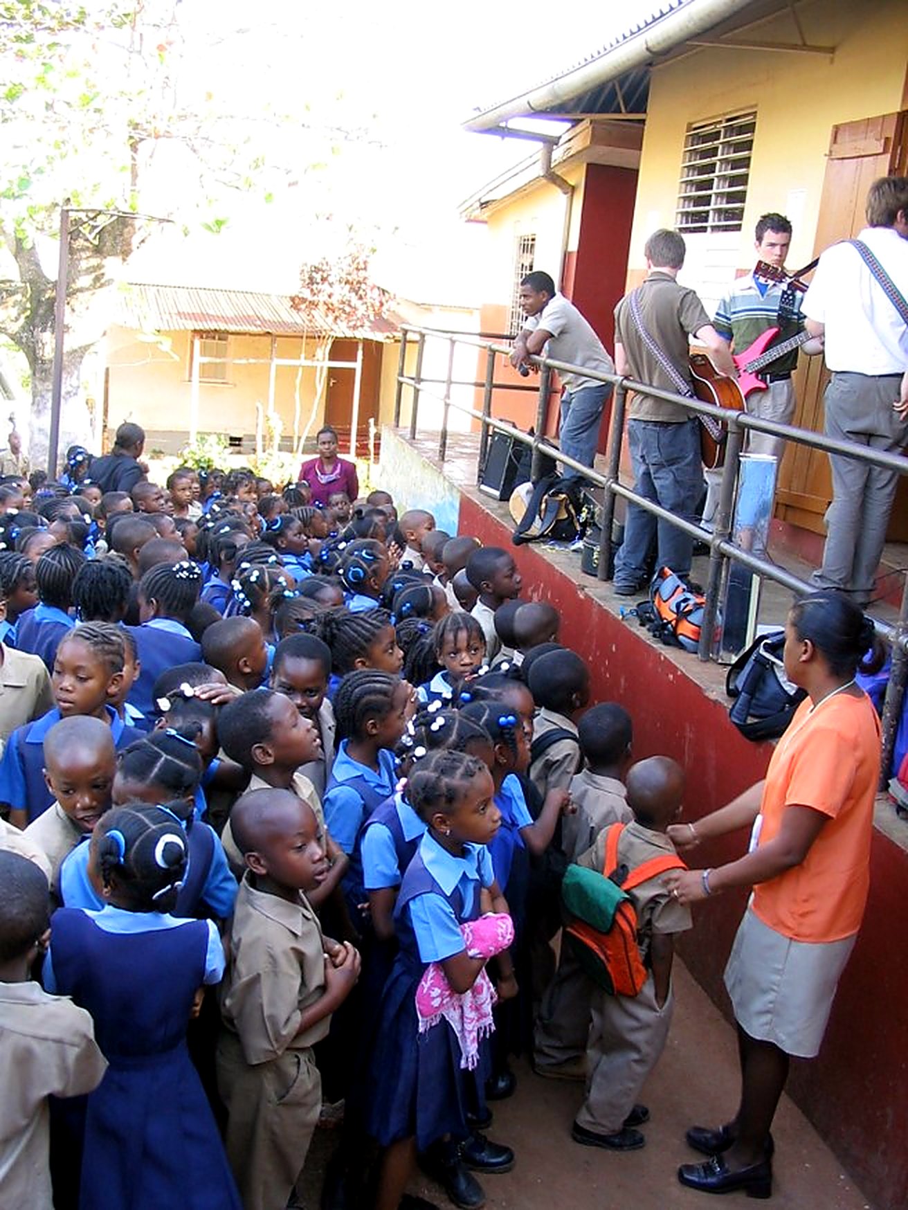 Students gathered for a school assembly in Jamaica