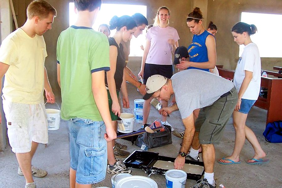 Team serving together
